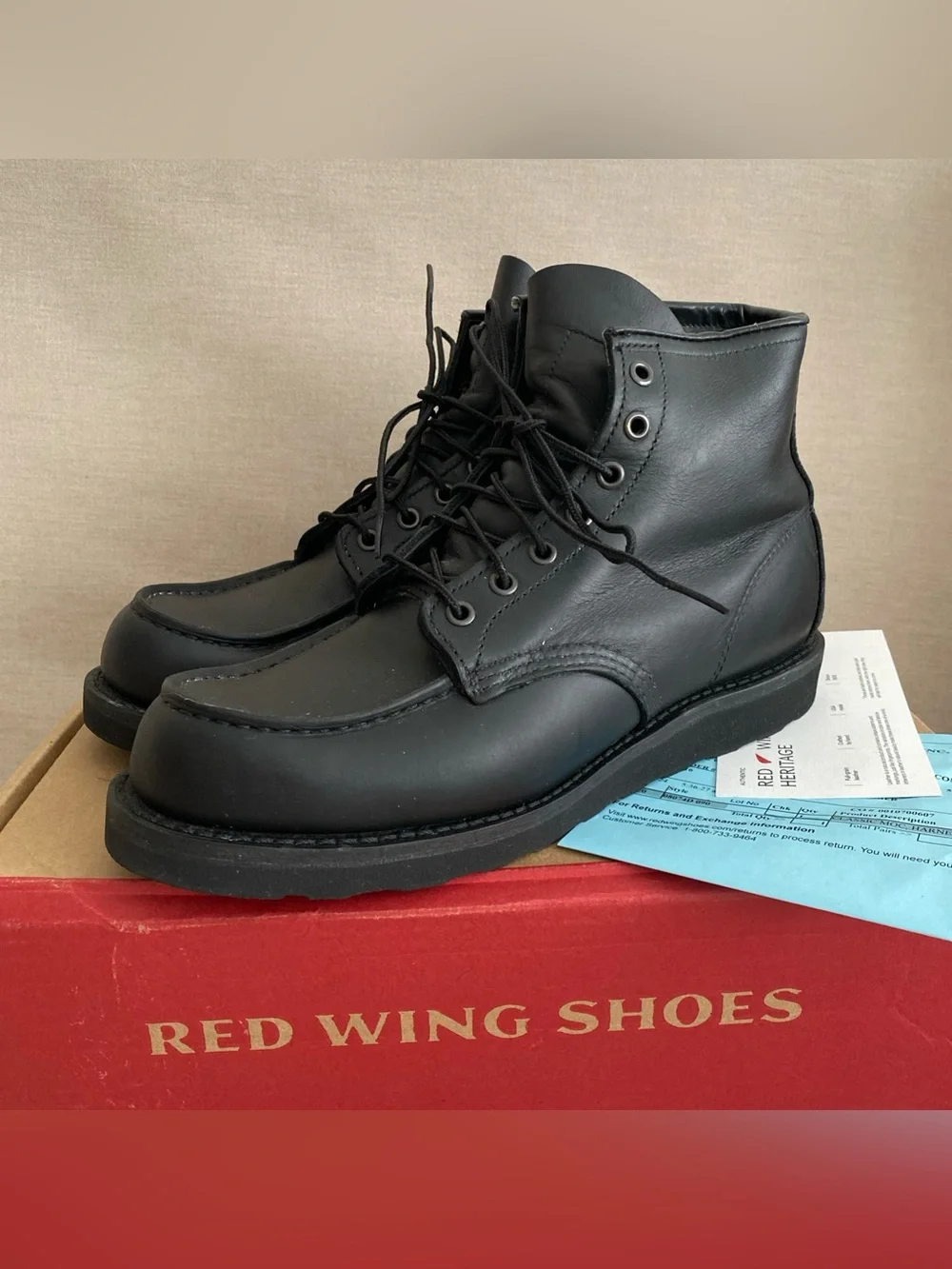Red Wing 8074 Classic Moc Boots Black Harness Leather Mens Size 9D certified